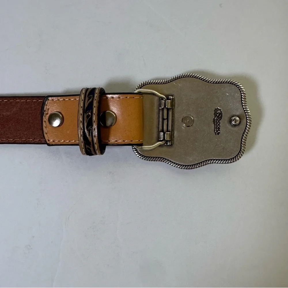 Nocona Boys Western Leather Belt with Bull Rider Buckle